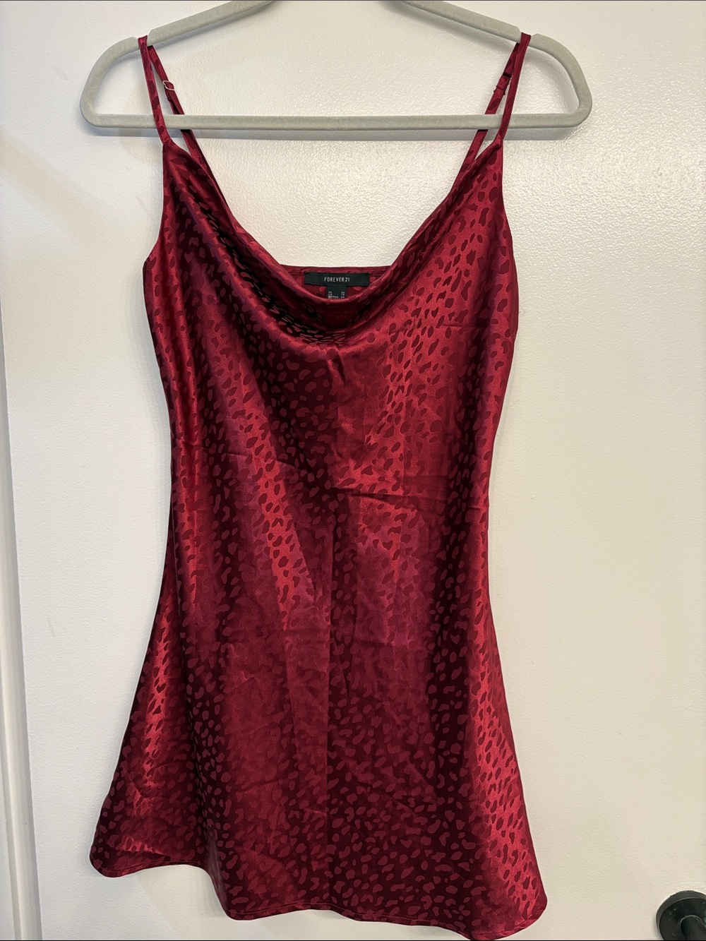 Forever 21 Burgundy Satin Leopard-Print Cowl Slip Dress